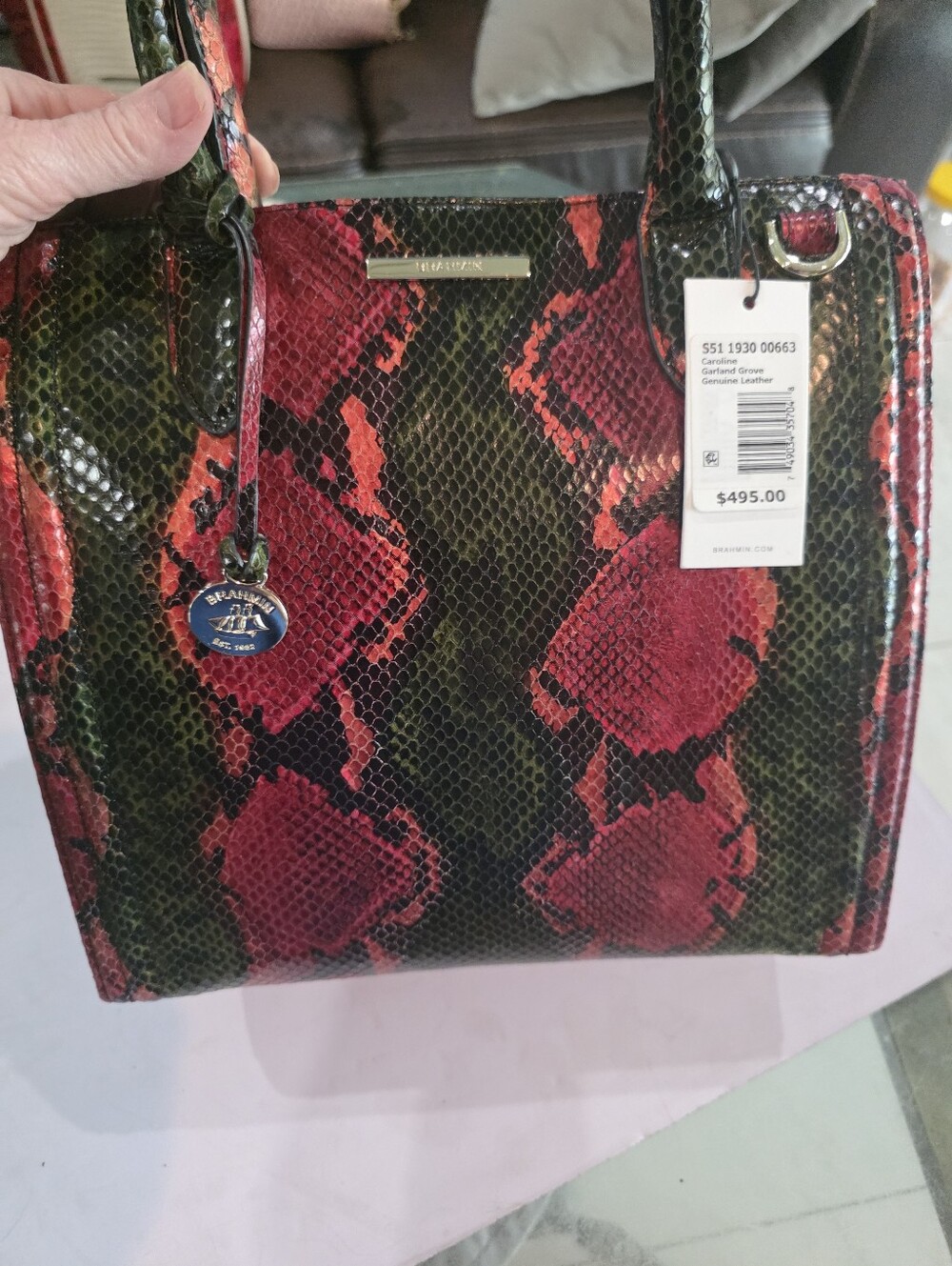 New Brahmin Green and Red Snake-Print Caroline
